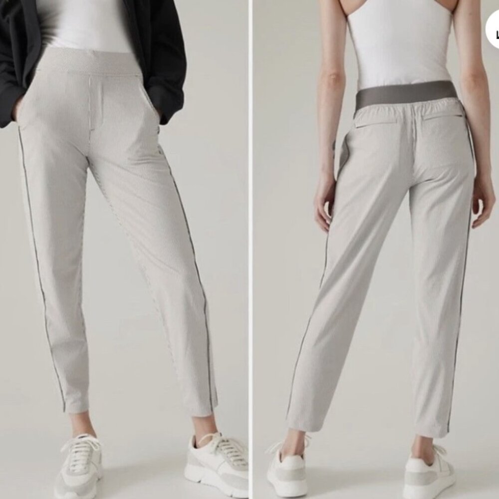 Athleta Women's Brooklyn Textured Ankle Pant, Grey and White Stripes - Size 0 P